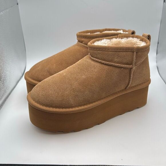 CUSHIONAIRE Hippy Womenβs Platform Ankle BootsβSIZE 6 CHESTNUT - Picture 3 of 7